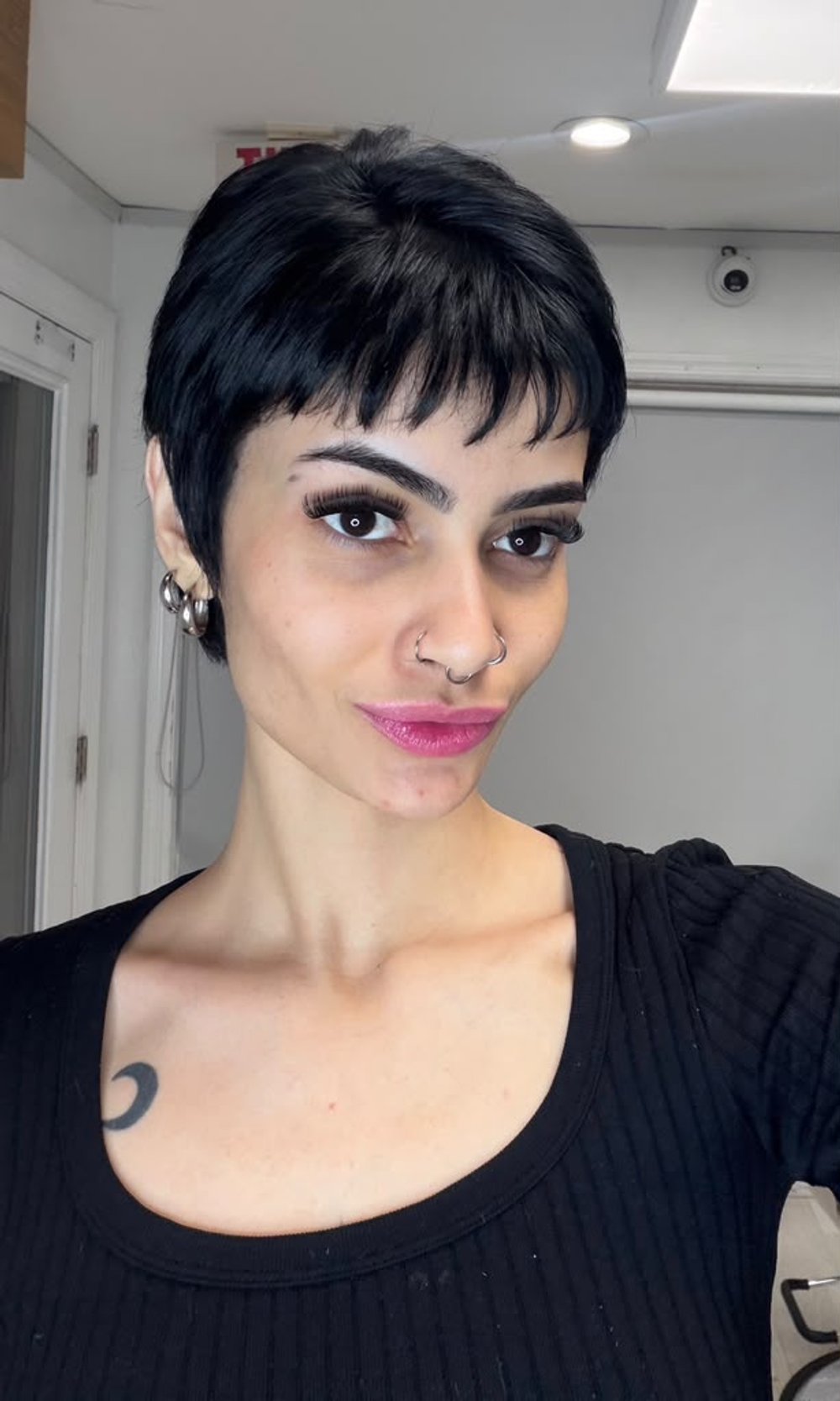 Black pixie cut blunt bangs — Lush Atelier Beauty Salon